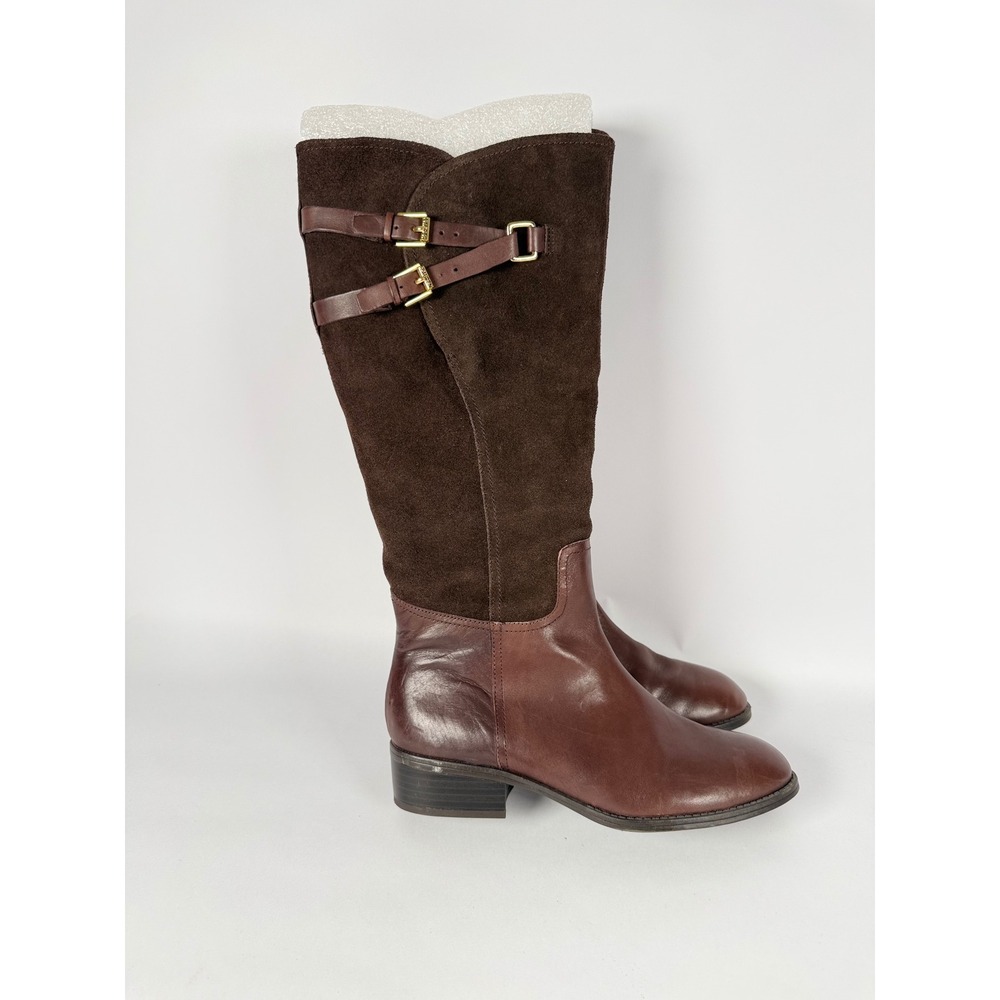 Lauren Ralph Lauren Brown Leather Suede Knee High Buckle Boots Size 8B